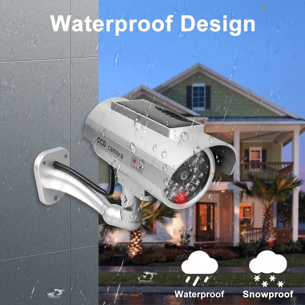 Solar-Powered Dummy Security Camera – Waterproof Outdoor Fake CCTV with Flashing LED