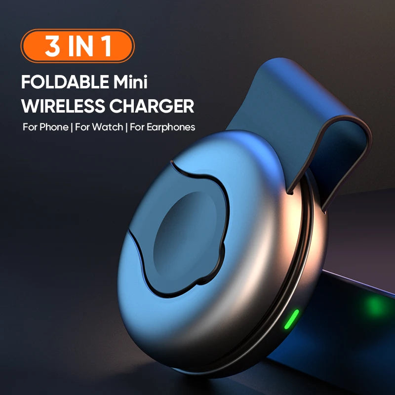3-in-1 Foldable Magnetic Wireless Charger 15W Fast Charging for iPhone, iWatch & Earbuds