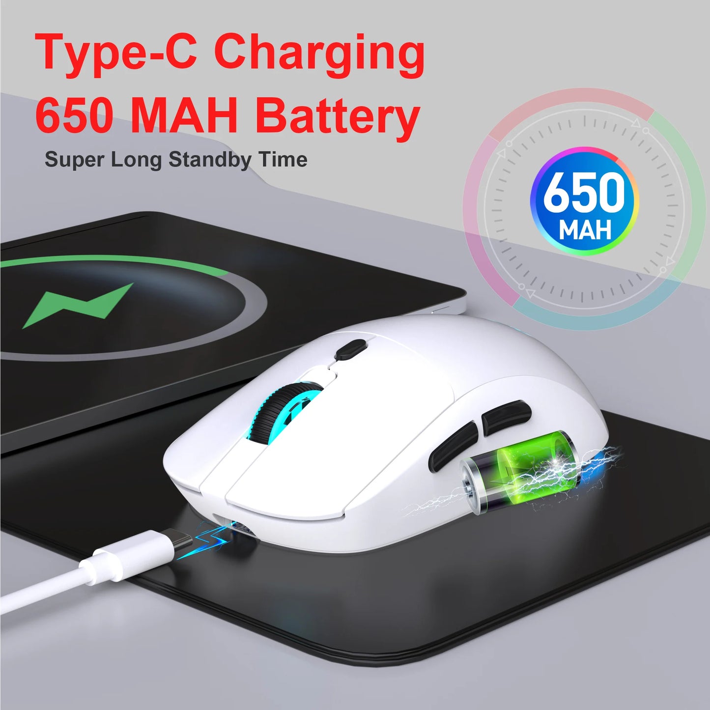 Rechargeable 2.4G Wireless Mouse – 3600 DPI, 7-Color RGB, Ergonomic Design