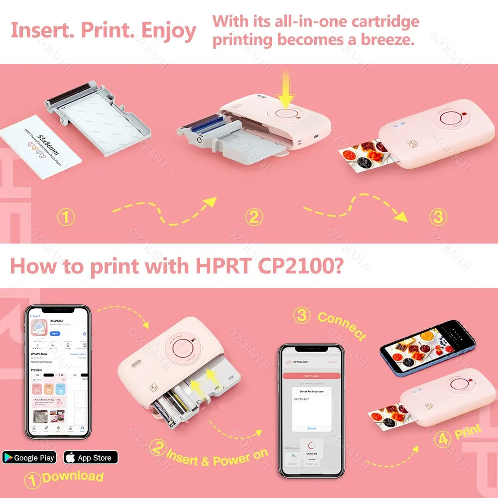 Portable Color Photo Printer Mini Pocket 300dpi Bluetooth for DIY Share Photo Picture Work Home CP2100 Machine 2x3 inch Papers