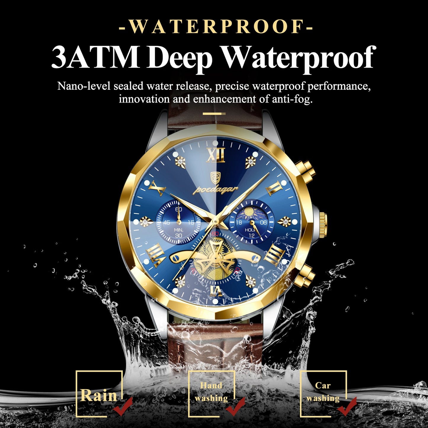 POEDAGAR Military Luxury Men Wristwatch Quartz Waterproof Luminous Chronograph Leather Man Watch Sports Men's Watches Male Reloj