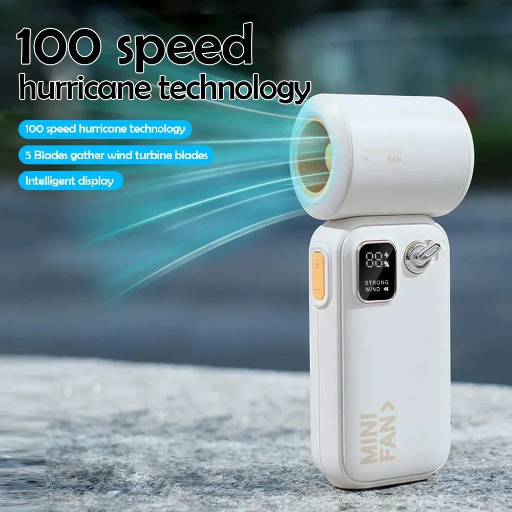 Mini Portable High-Speed Turbofan LED Digital Display 3600mAh USB Rechargeable Handheld Fans 18000RPM 100 Speed Outdoor Fan