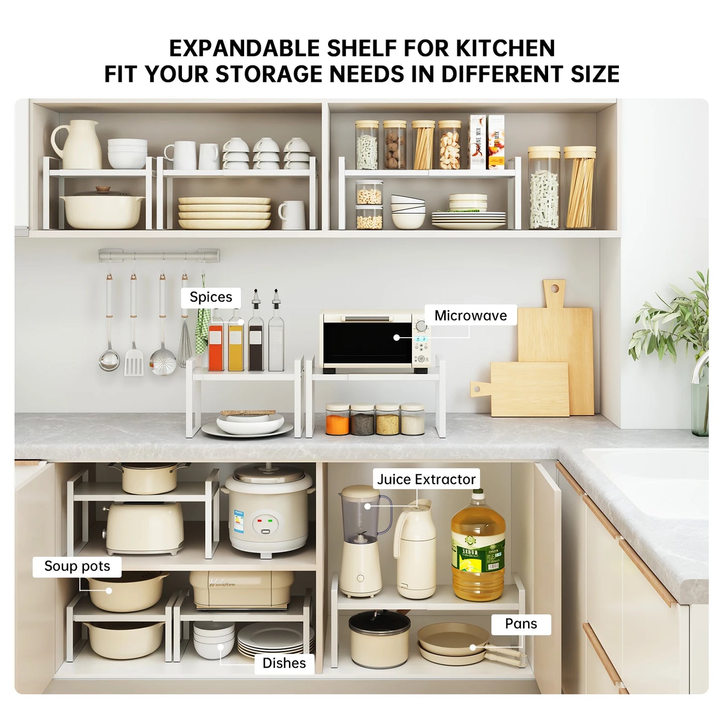 Kitchen Storage Rack under the Sink Cabinet Layered Rack Countertop Desktop Retractable Cabinet Dish Storage Rack Home