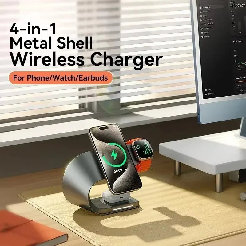 4-in-1 Magnetic Wireless Charger Station Fast Charging Dock for iPhone, iWatch & AirPods