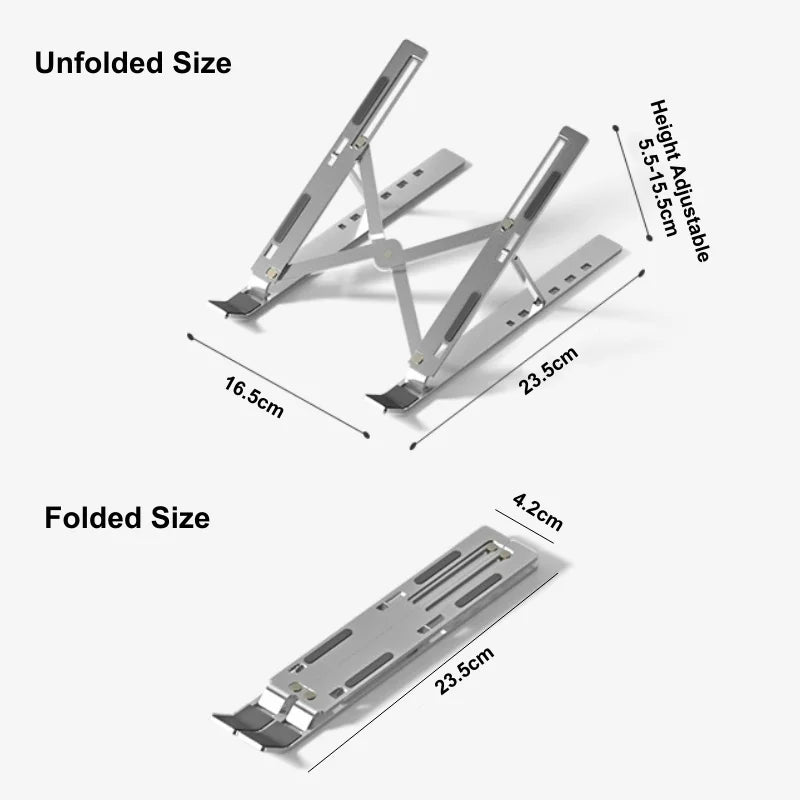 Adjustable Aluminum Laptop Stand Foldable Portable Holder for MacBook, Notebook & Tablet