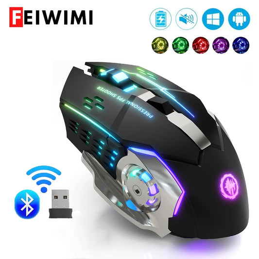 Rechargeable Wireless Mouse – Bluetooth + 2.4GHz, Silent RGB Ergonomic Design