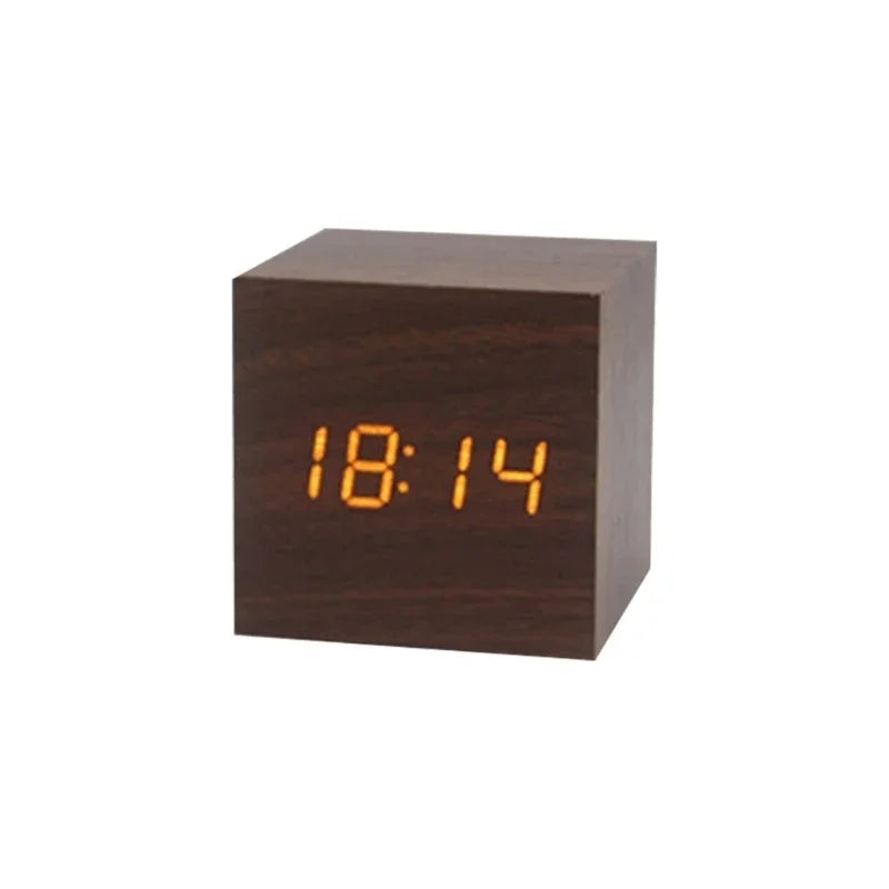 Wooden Digital Alarm Clock with Temperature Sound Control Electronic Clocks Desktop USB/AAA Powered Desperadoe LED Bedside ClocK