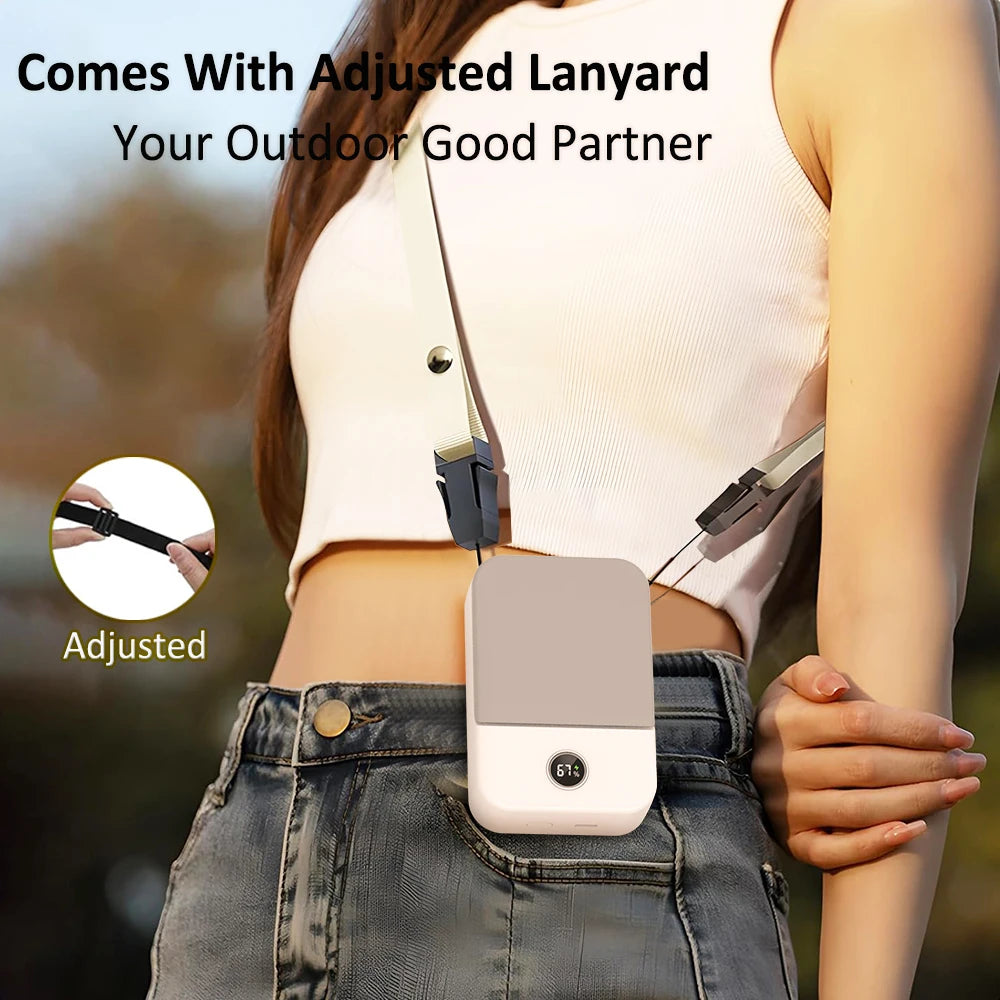 Mini Portable Fan Rechargeable Hanging Neck Fan Quiet Small Handheld Turbo Bladeless USB Fan 3 Speed for Outdoor Travel Camping