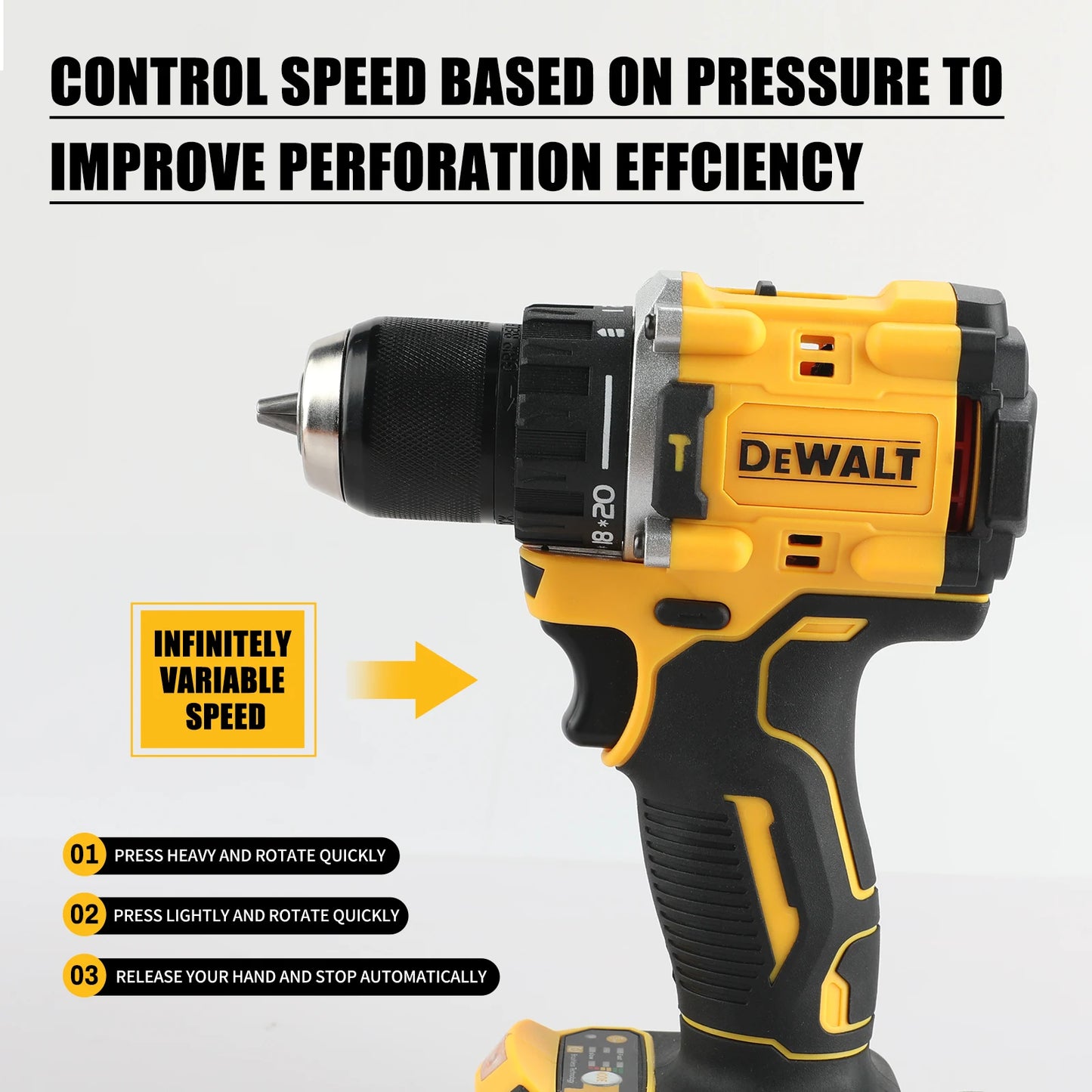 DEWALT DCD805 Cordless Drill 20V Power Tool Brushless Impact Drill Cordless Electric Screwdriver, Home DIY Power Tool