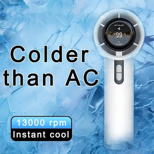 2025 Portable Turbo Handheld Fan 100-Speed Adjustable USB Rechargeable Mini Fan with LED for Camping Outdoor & Travel Fan