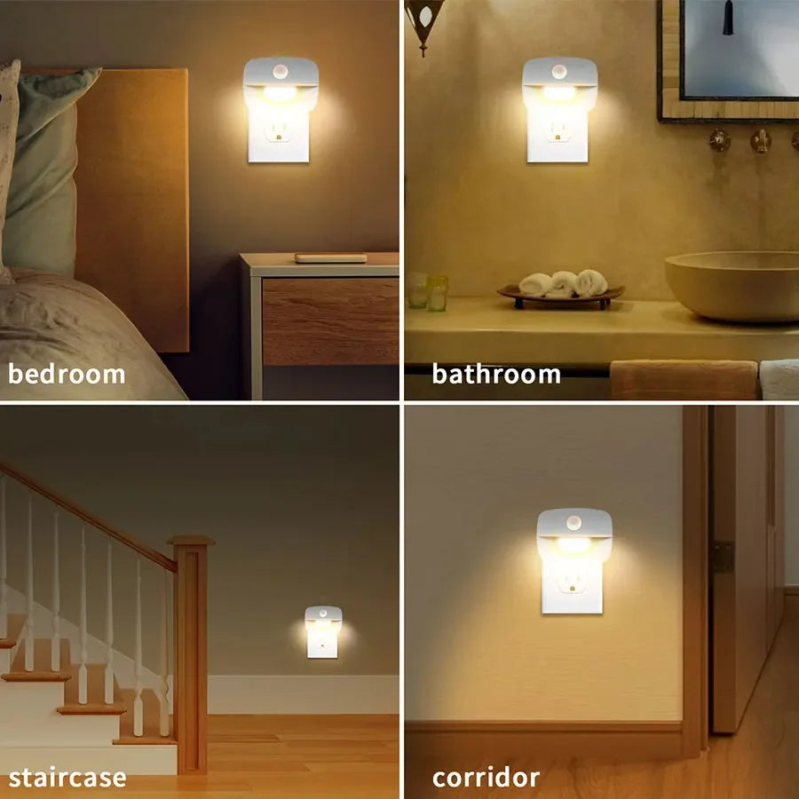 Motion Sensor LED Under Cabinet Light US/EU Plug 3-Color Night Lamp for Kitchen & Bedroom