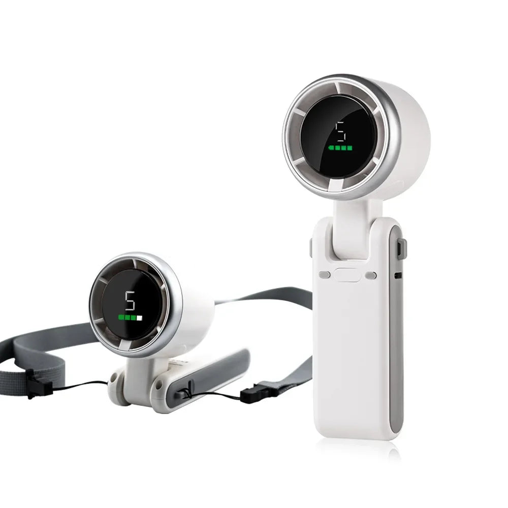 Portable Mini Handheld Fan - 5-Speed Turbo USB Rechargeable, Foldable Bladeless Pocket Fan with Large Battery for Outdoor/Travel