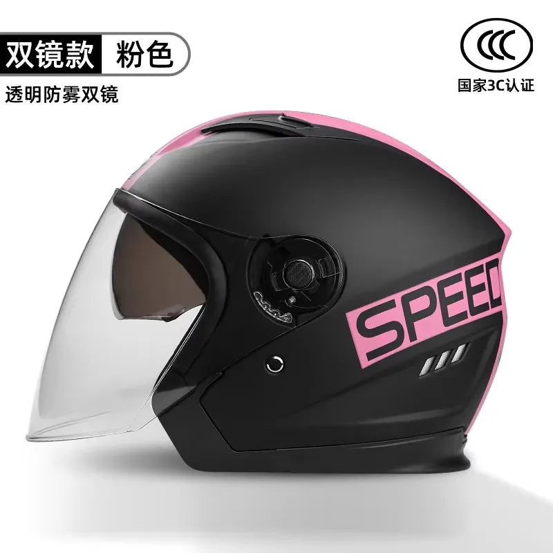 Motorcycle Open Face Helmet For Men And Women Dual Lens Sun Visor Face Shield Top Lightweight Scooter Bike Retro 3/4 Helmet