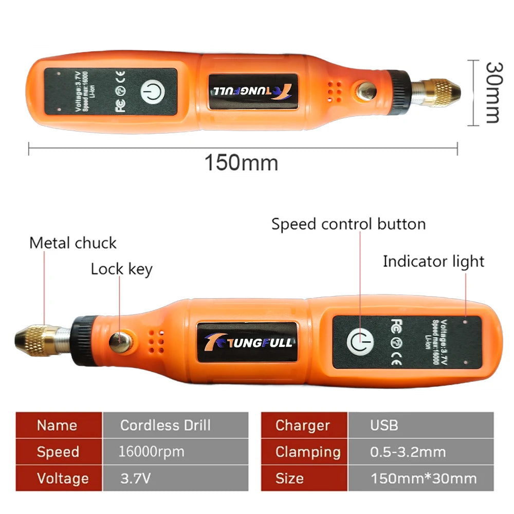 3.7V Cordless Rotary Tool Handheld Cordless Drill Power Rotary Tool for Engraving, Sanding, Polishing, Carving, Cutting, DIY