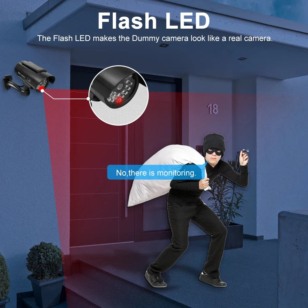 Solar-Powered Dummy Security Camera – Waterproof Outdoor Fake CCTV with Flashing LED