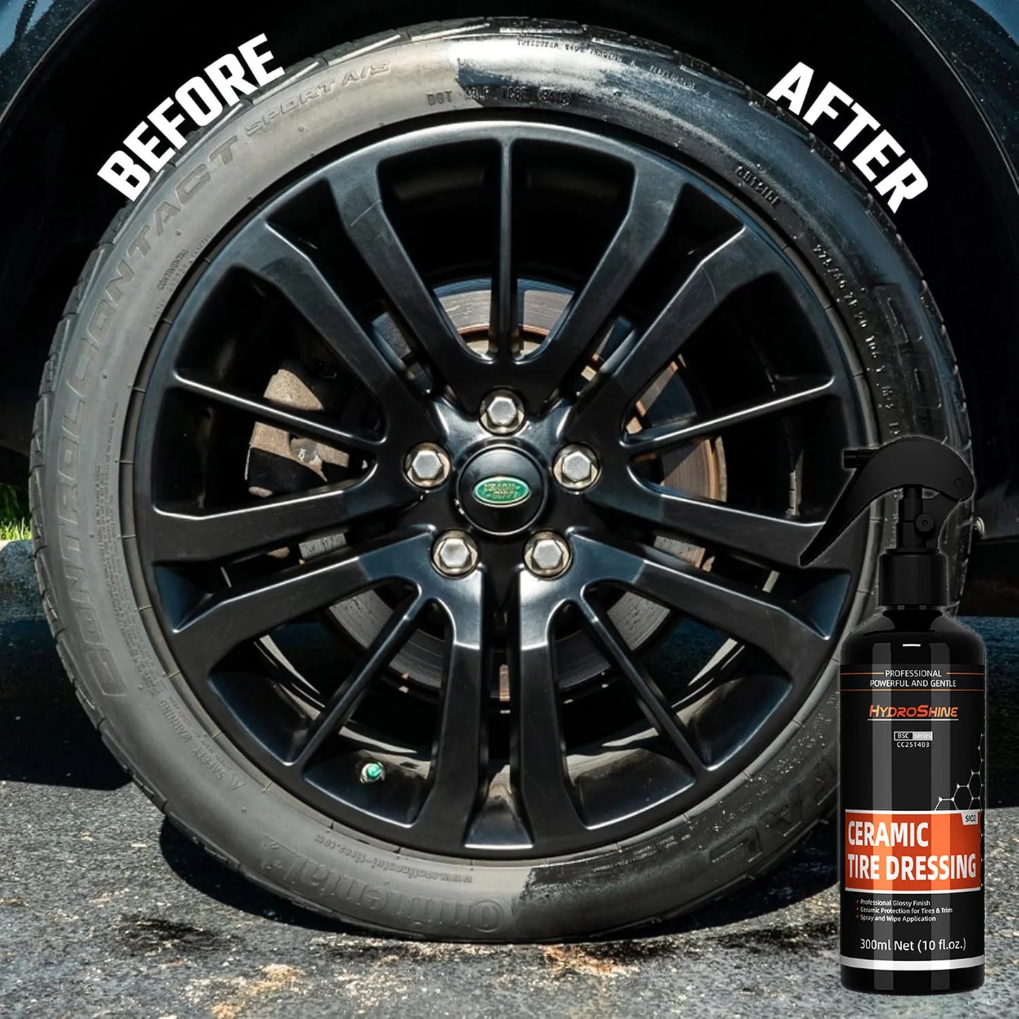 Hydroshine Car Ceramic Tire Dressing Black Wet Look Tire Shine for Deep Glossy Finish for Protection Long-Lasting Shine Spray