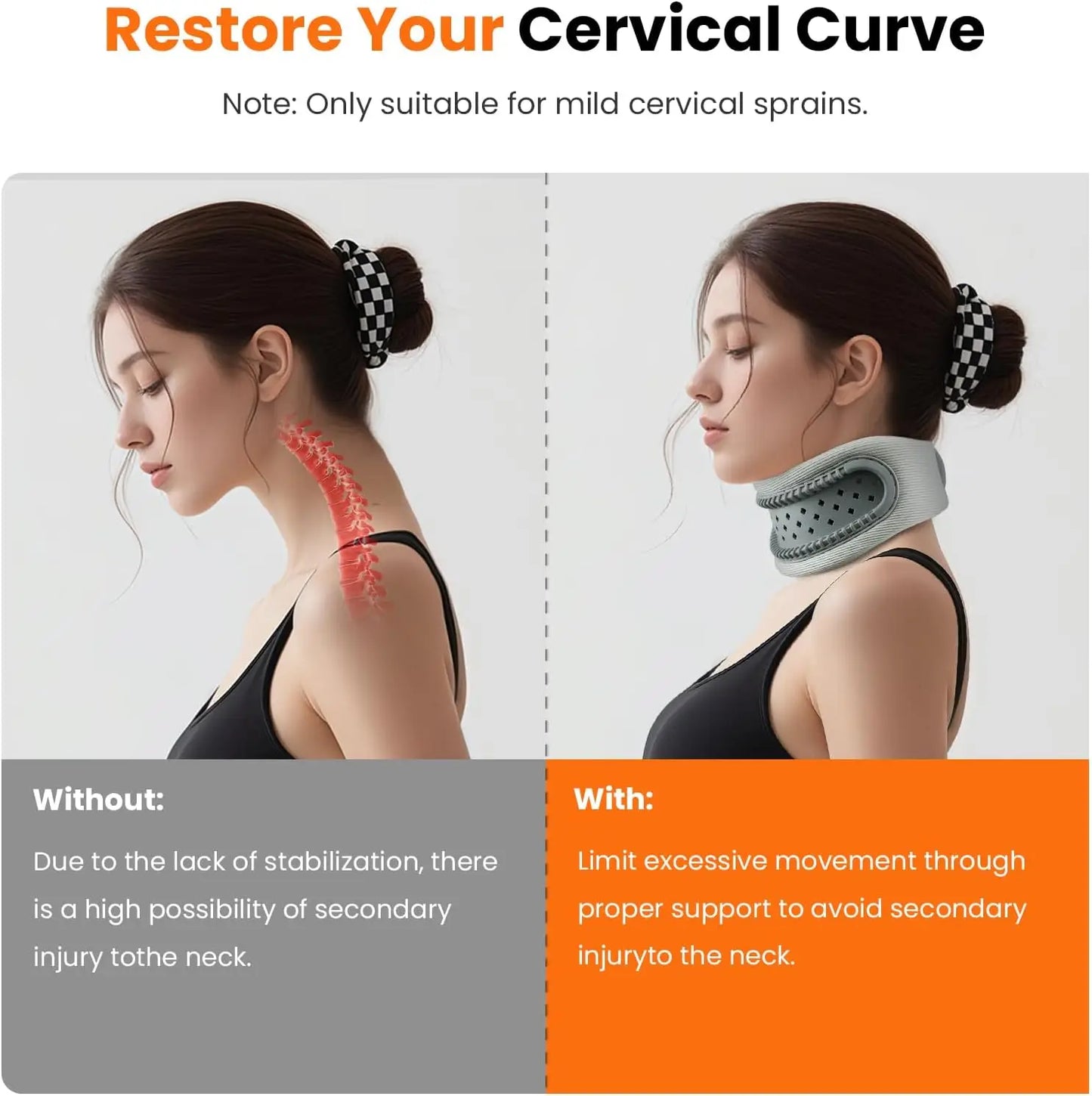 Neck Brace,Support Cervical Collar,Relieve Cervical Pain&Pressure,Soft Skin-Friendly Fabric,Memory Foam Wrapped in Silicone