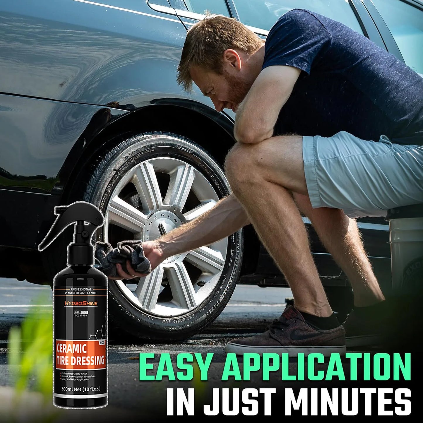 Hydroshine Car Ceramic Tire Dressing Black Wet Look Tire Shine for Deep Glossy Finish for Protection Long-Lasting Shine Spray
