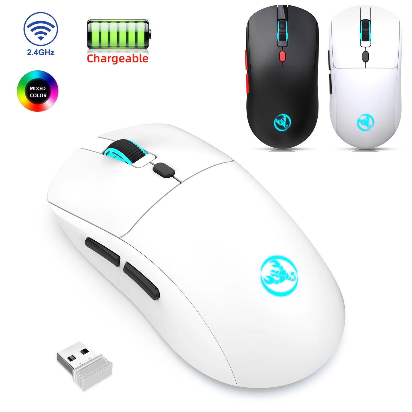 Rechargeable 2.4G Wireless Mouse – 3600 DPI, 7-Color RGB, Ergonomic Design